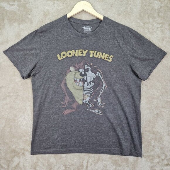 Looney Tunes Tasmanian Devil X Ray Taz Big Head T-Shirt Men's Size L Gray Retro - Picture 1 of 10